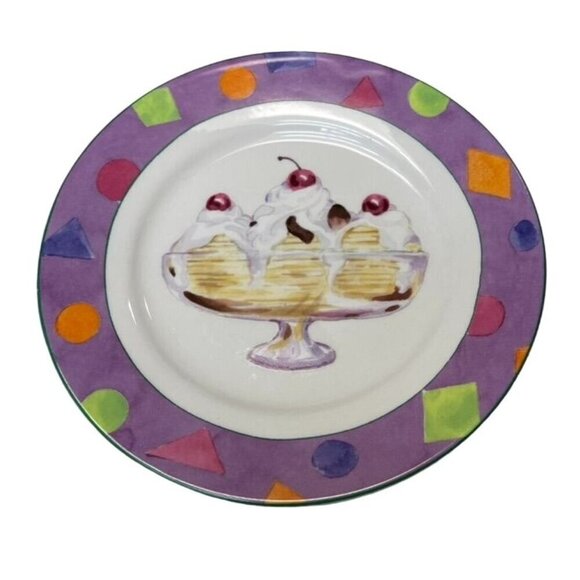 Set Of 4 American Atelier Porcelain Dessert Plates - Ice Cream Sundae Float Cone - Picture 3 of 9
